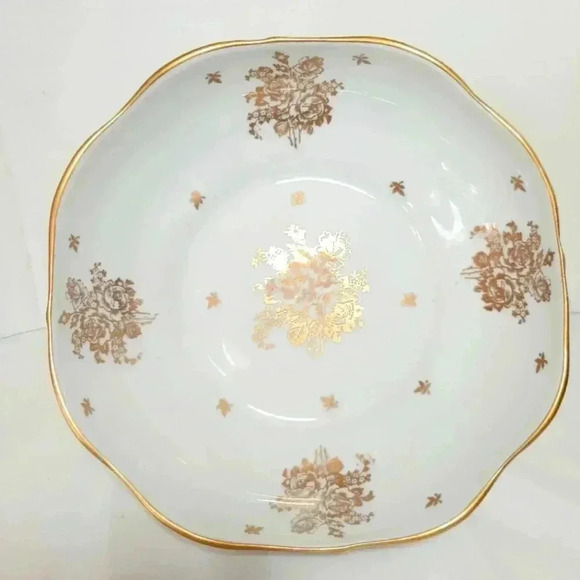 Gold and White Porcelain Bowl. Handpainted in France. 1970's - Picture 1 of 6
